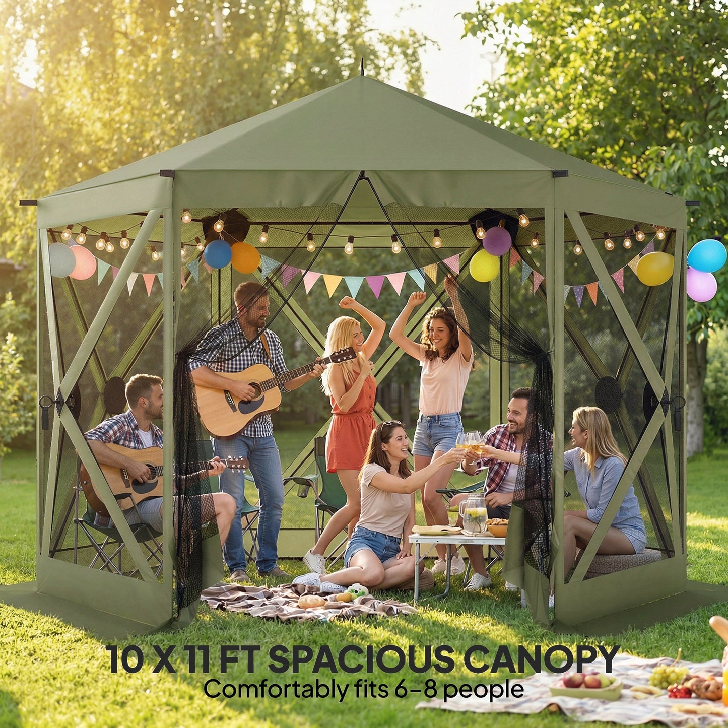 10x11ft Pop-Up Gazebo Screen Tent – UPF30+, Mesh Sides, 6-8 Person