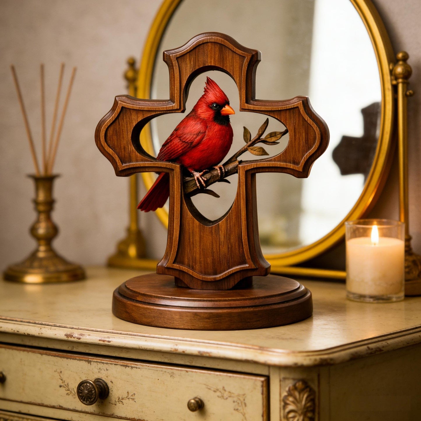 ‚ù§Ô∏è‚úùÔ∏èHandcrafted Cardinal Cross Ornament