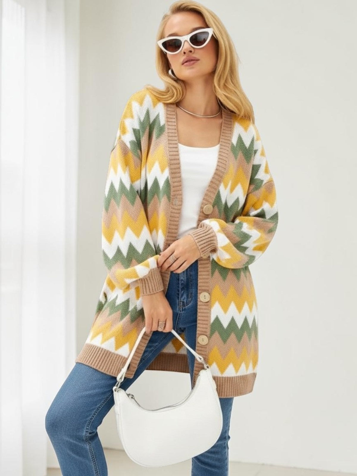 Women's Color-Block Knit Open-Front Cardigan – One Size