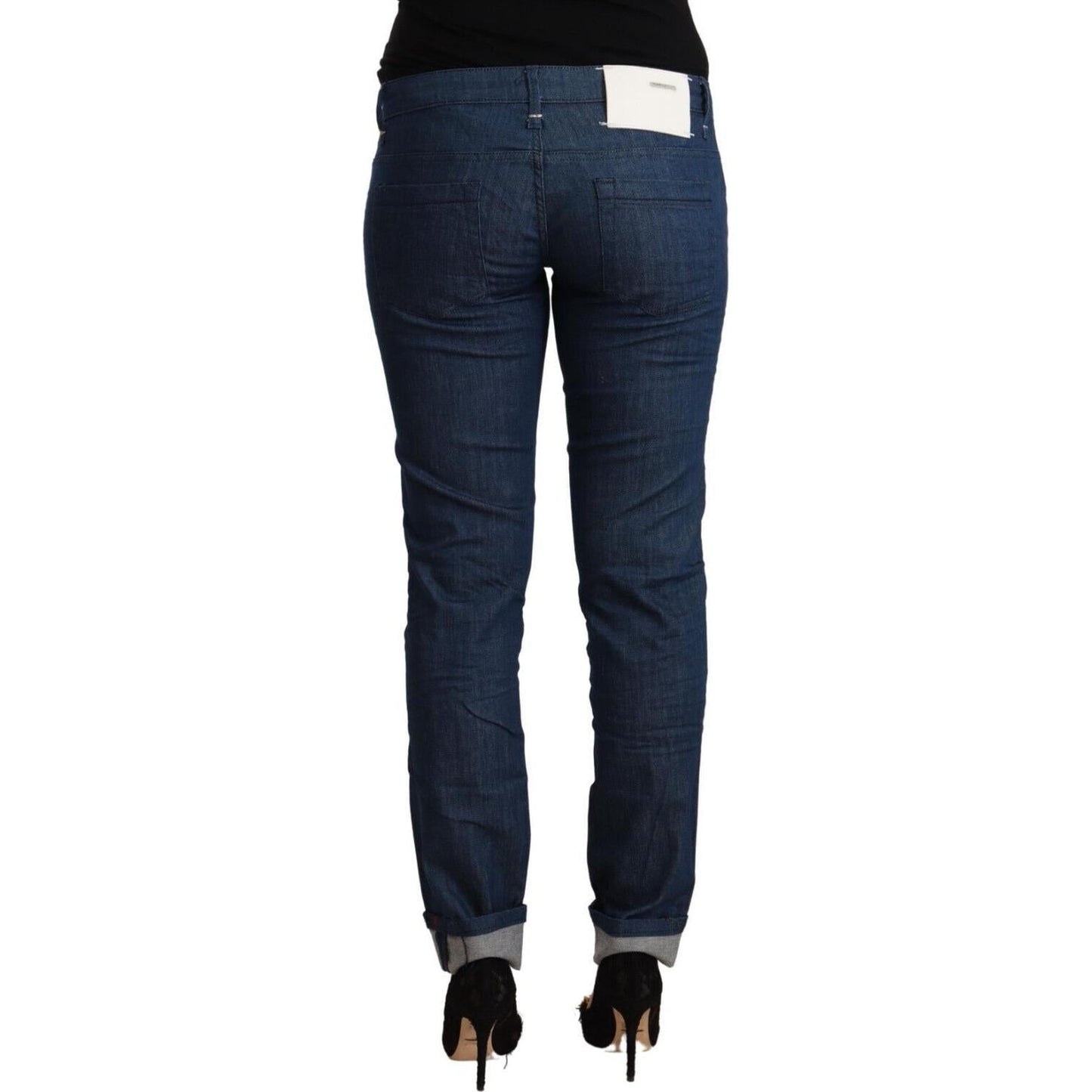 Acht Blue Cotton Low Waist Skinny Denim Folded Hem Jeans