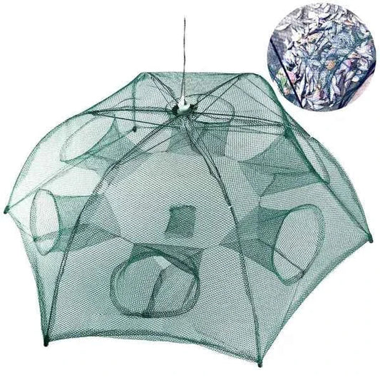 Foldable 6-Sided Fishing Bait Trap Net – 360° Entry for Fish, Shrimp & Crab