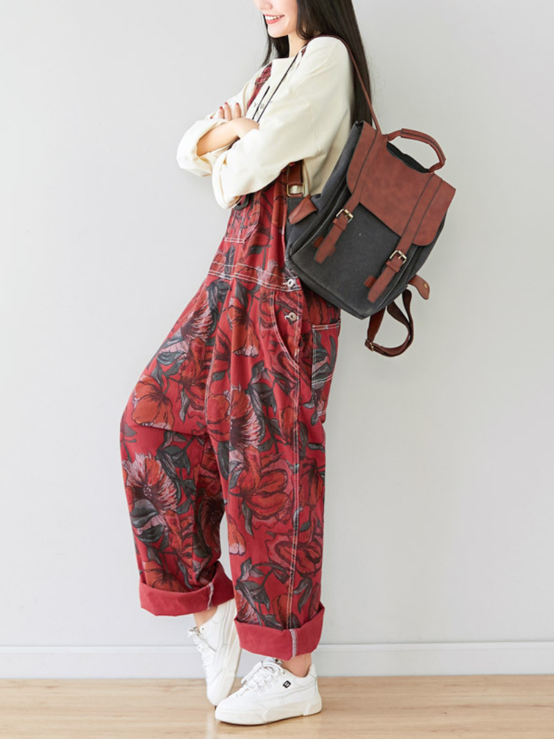 Relaxed Women's Printed Loose Fit Denim Dungarees - Eva Trends
