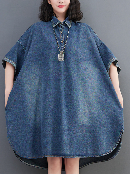 Women's Summer Stylish Short Sleeves Loose Side Pocket With Denim Tops