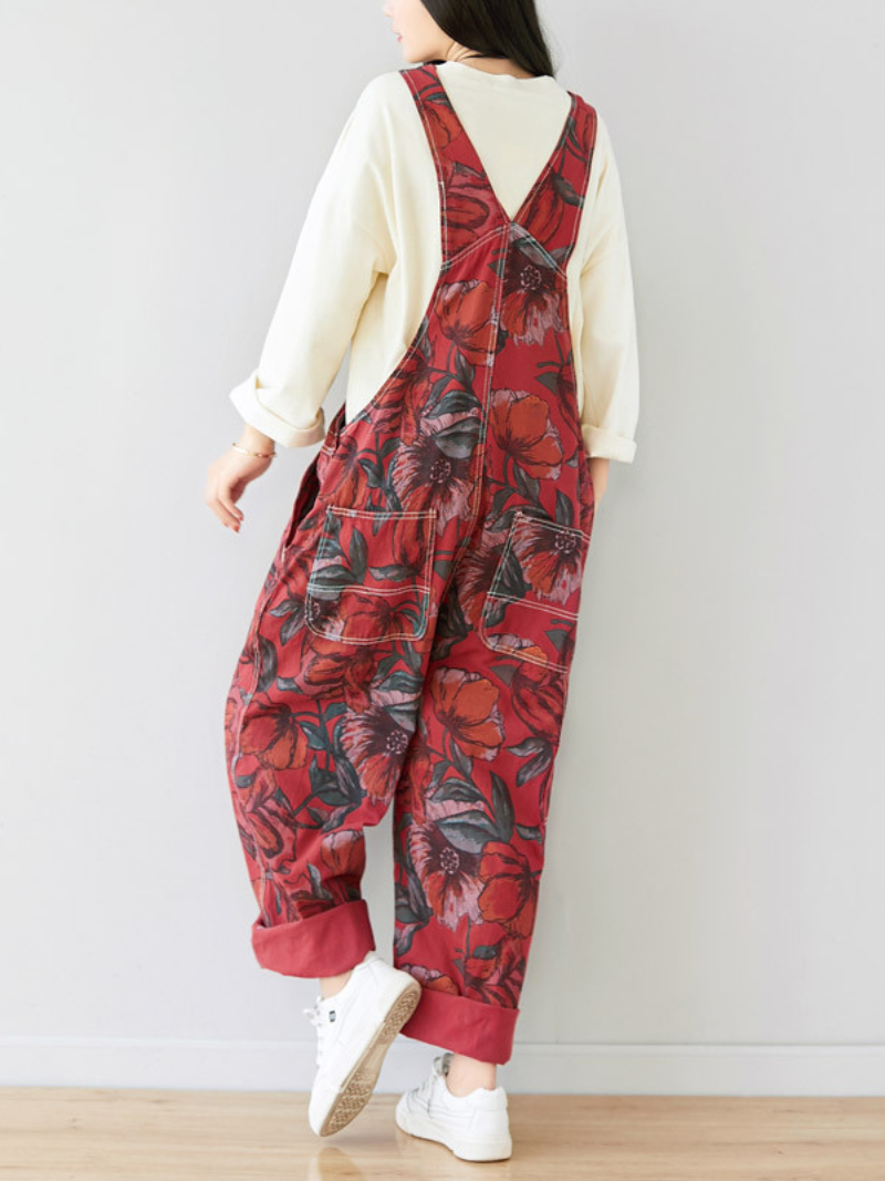 Relaxed Women's Printed Loose Fit Denim Dungarees - Eva Trends