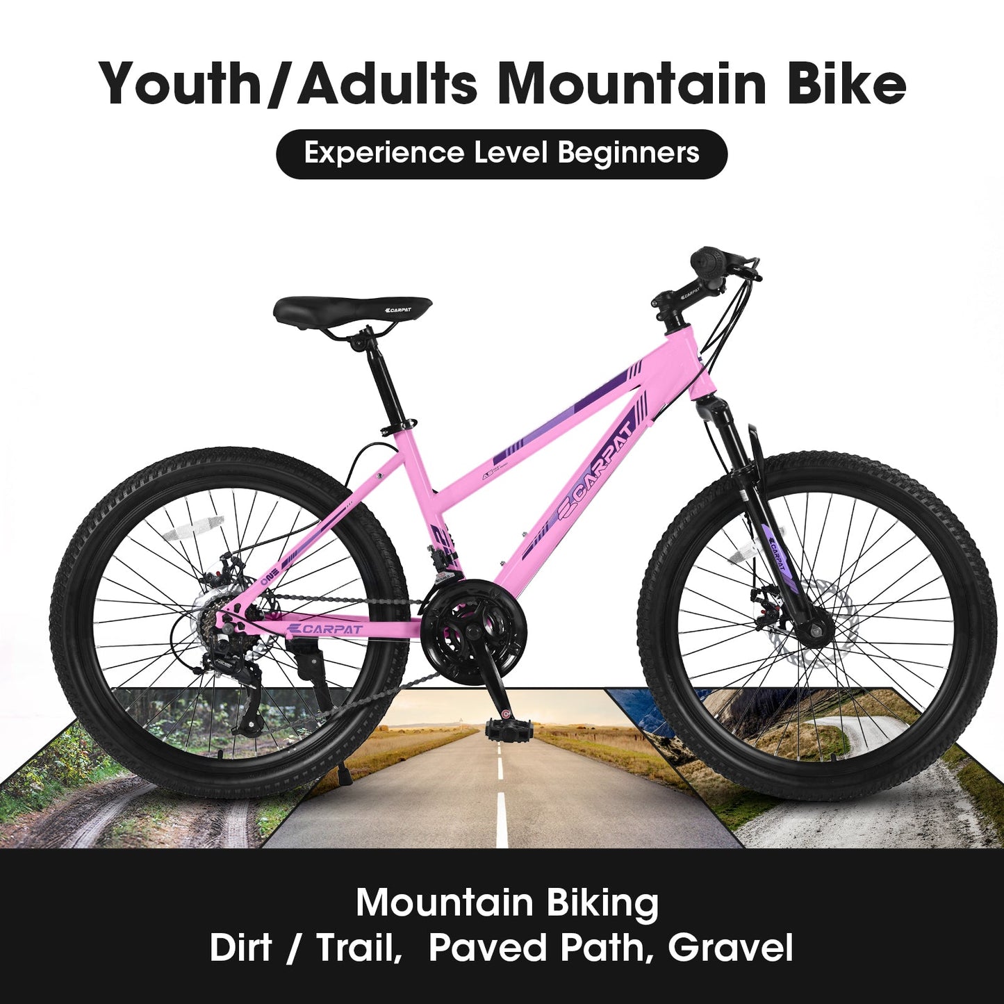 24" Girls & Women's Mountain Bike | Shimano 21-Speed, Dual Disc Brakes & 100mm Suspension
