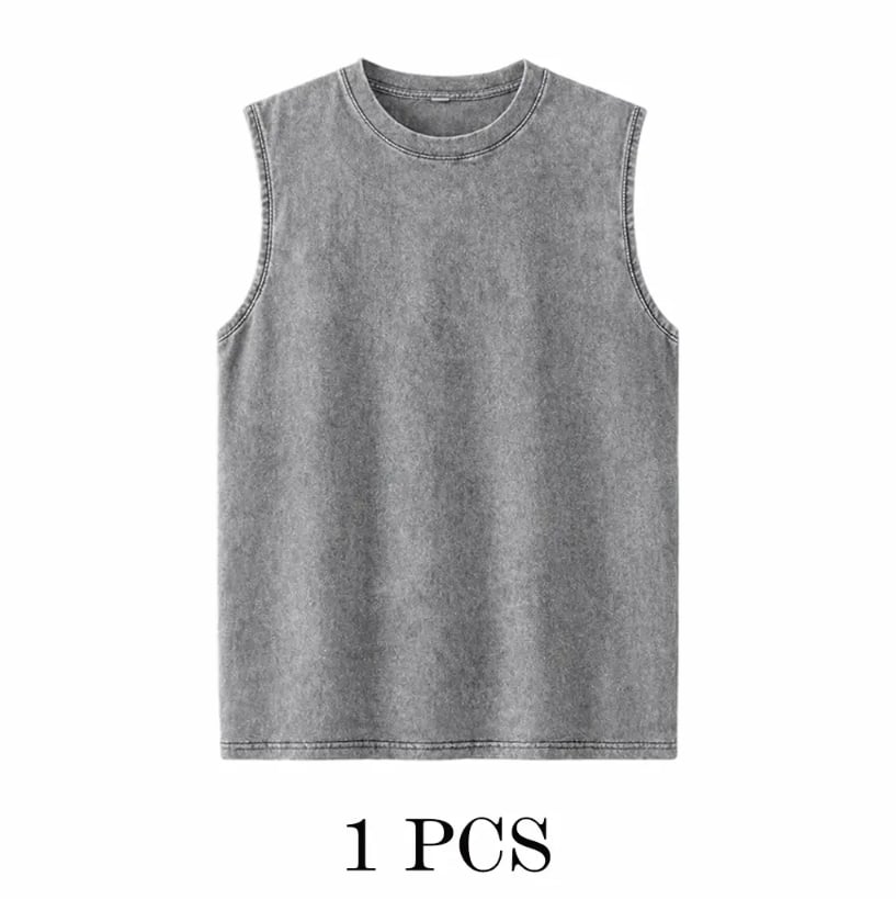 ‚ö° Hot Sales  üî• 4-Pack Men's Washed Sleeveless Vest ‚Äì Heavyweight Cotton, Acid Wash, Oversized Gym & Streetwear