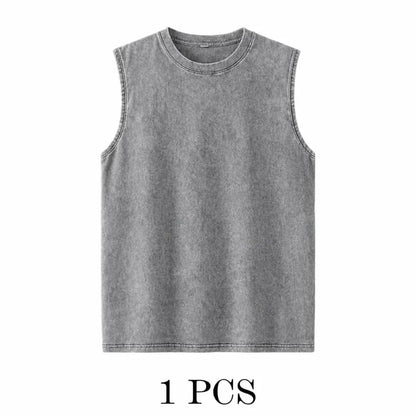 ‚ö° Hot Sales  üî• 4-Pack Men's Washed Sleeveless Vest ‚Äì Heavyweight Cotton, Acid Wash, Oversized Gym & Streetwear