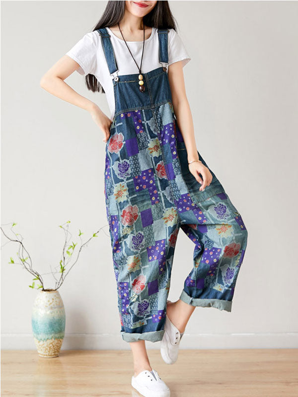 Patchwork Floral Cotton Overall Dungarees
