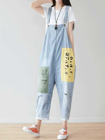 Drop Crotch Denim Dungarees with Adjustable Straps