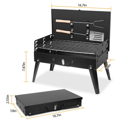 Portable Foldable Charcoal BBQ Grill – Suitcase-Style, 3 Height Settings