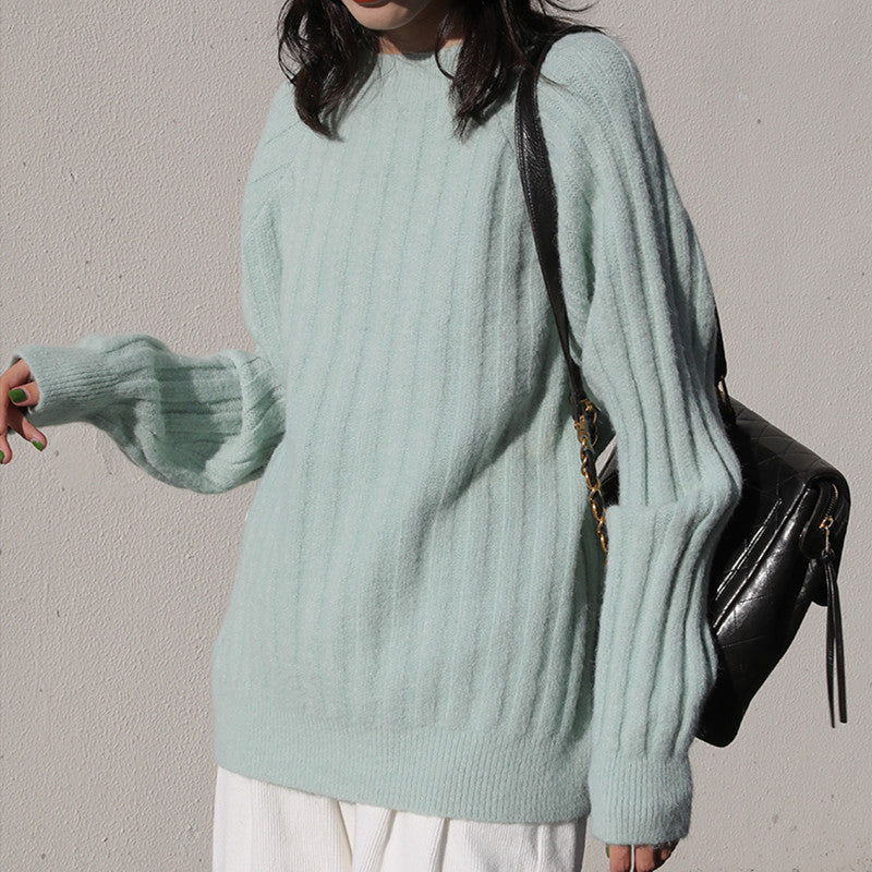 Women's Round-Neck Loose Knit Pullover Sweater – 5 Colors, One Size