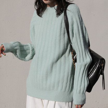 Women's Round-Neck Loose Knit Pullover Sweater – 5 Colors, One Size