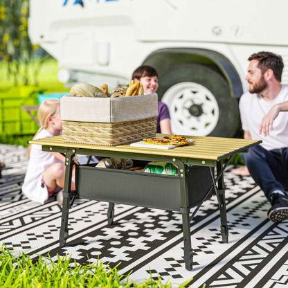 Aluminum Folding Camping Table with Storage Basket – Adjustable Height, 66 lb.