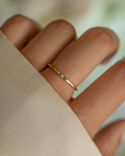 Emerald 3 Stone Diamond Ring