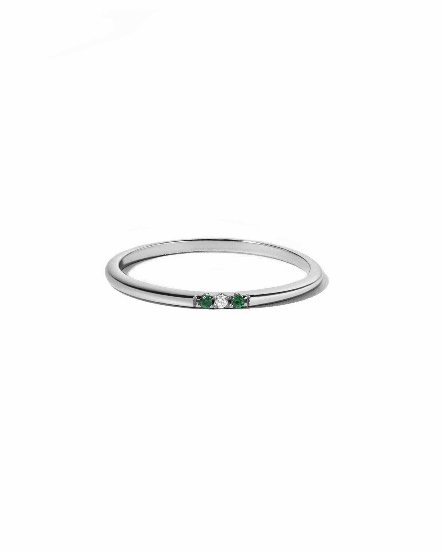 Emerald 3 Stone Diamond Ring