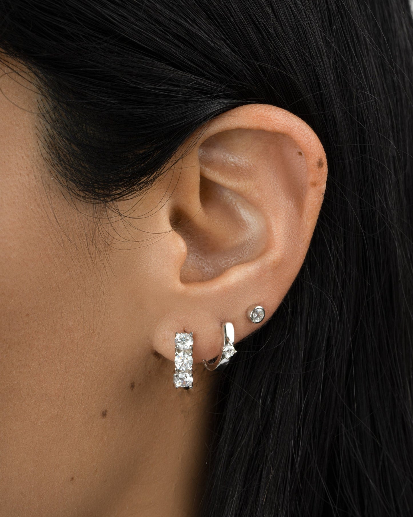 Bella 3 Stone Huggie Hoops
