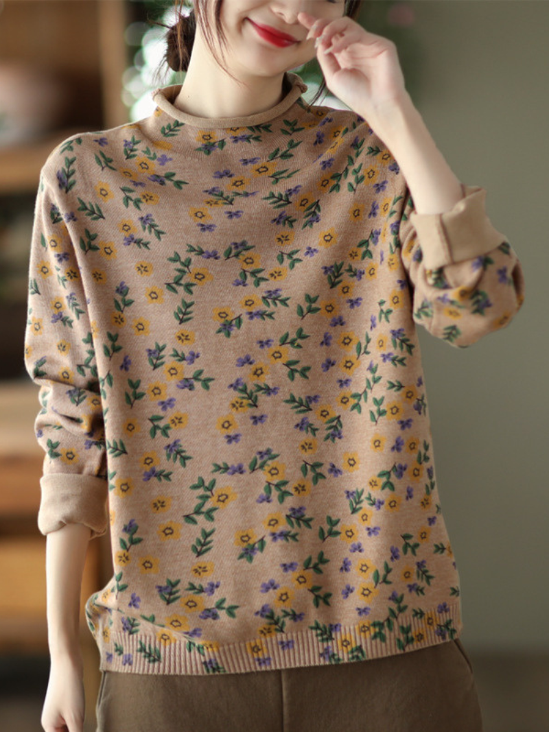 Stylish Women's Floral Knitted Loose Sweater | Eva Trends