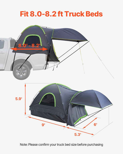 Pickup Truck Bed Tent with Expandable Awning – Fits 8.0–8.2 Ft Truck Beds