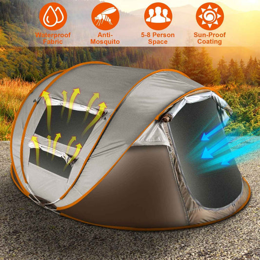 5–8 Person Instant Pop-Up Camping Tent – Waterproof with Mosquito Net Windows & Carry Bag