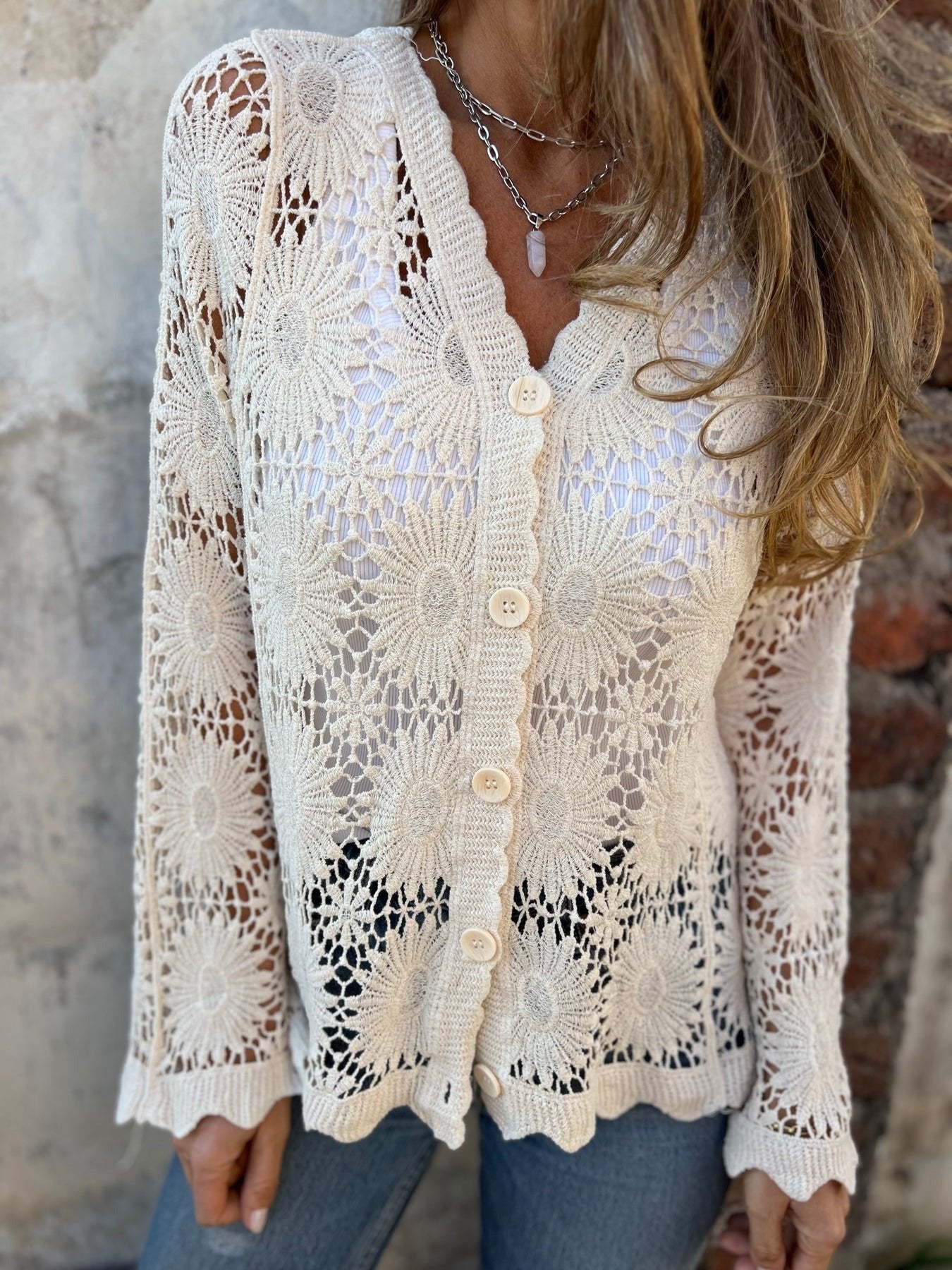 üèÜFlash Sale‚ö° 50K+ SOLD! Almost Gone-üí•Cutout Embroidered V-Neck Button Long Sleeve Top,Best gifts