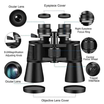 8-24x50 Zoom Binoculars – BAK-4 Prism, FMC Aspherical Lenses, Low-Light & Tripod Ready