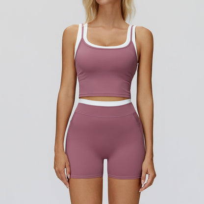 Women's Contrast Yoga Vest & Shorts or Leggings Set – Active Workout Set