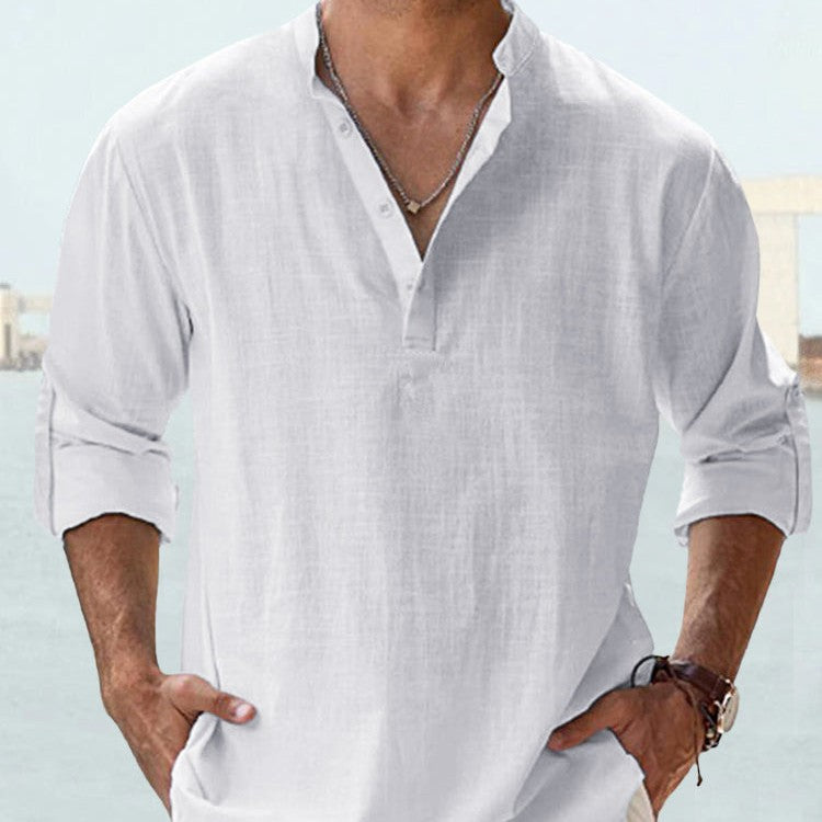 Men's Long-Sleeve Pullover Shirt – Breathable Cotton Casual Top