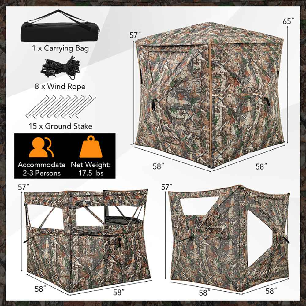 5-in-1 Detachable Pop-Up Hunting Blind with Skylight – 360° View, 2-3 Person