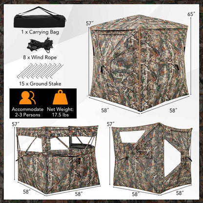 5-in-1 Detachable Pop-Up Hunting Blind with Skylight – 360° View, 2-3 Person