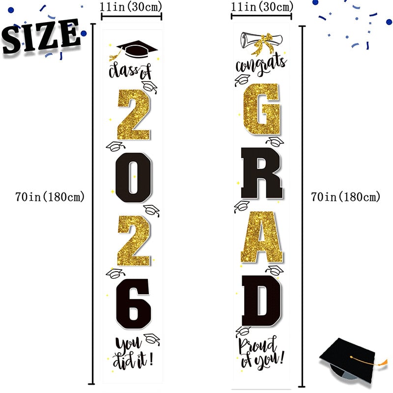 üéìClass of 2026 Graduation Banner 11.8" x 70.87" | Congrats Grad Front Door Porch Decor for Graduation Party (‚ú®Set of 2)