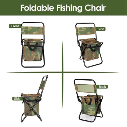 Foldable Fishing Chair with Backrest & Built-In 10L Cooler Bag