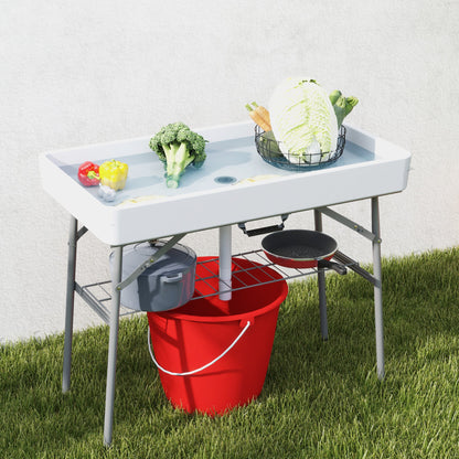 Folding Ice Cooler Table with Drain & Storage Shelf | Outdoor Drink Cooler for Parties & BBQ