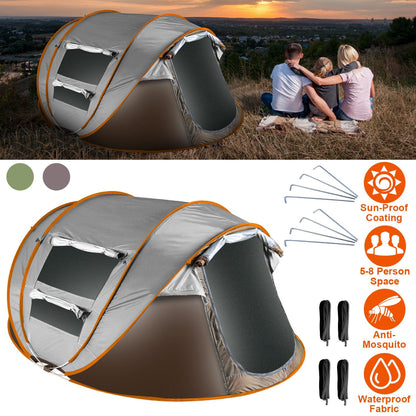5–8 Person Instant Pop-Up Camping Tent – Waterproof with Mosquito Net Windows & Carry Bag
