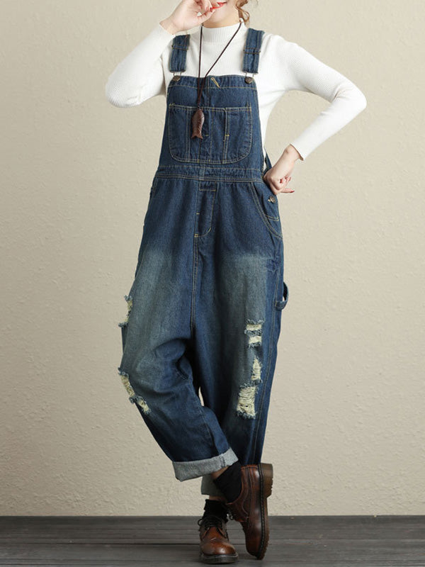 Ripped Denim Casual Overall Dungarees | Eva Trends