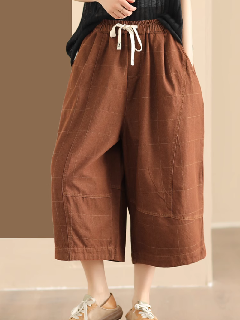 Women's  Summer Elastics Waist Wide Leg Pockets Pant Bottom