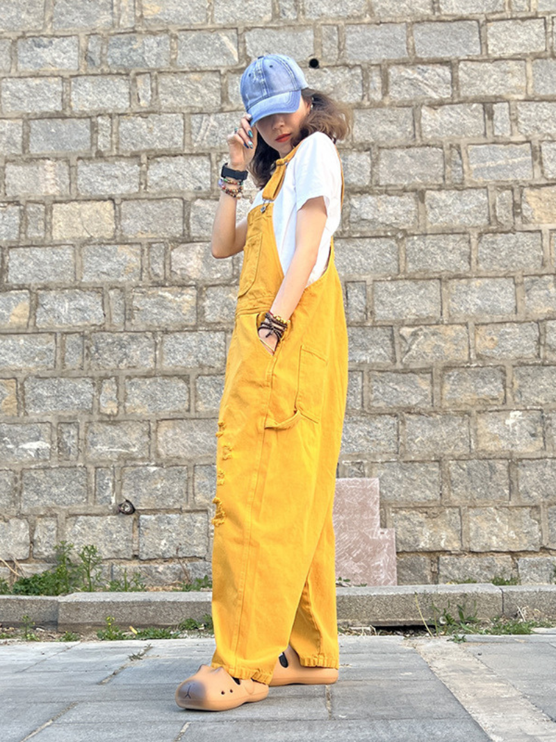 Elegant Distressed Denim Overalls for Women with Pockets - Eva Trends