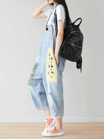 Drop Crotch Denim Dungarees with Adjustable Straps
