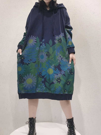 Chic Floral Women Hooded Midi Sweater Dress | Eva Trends