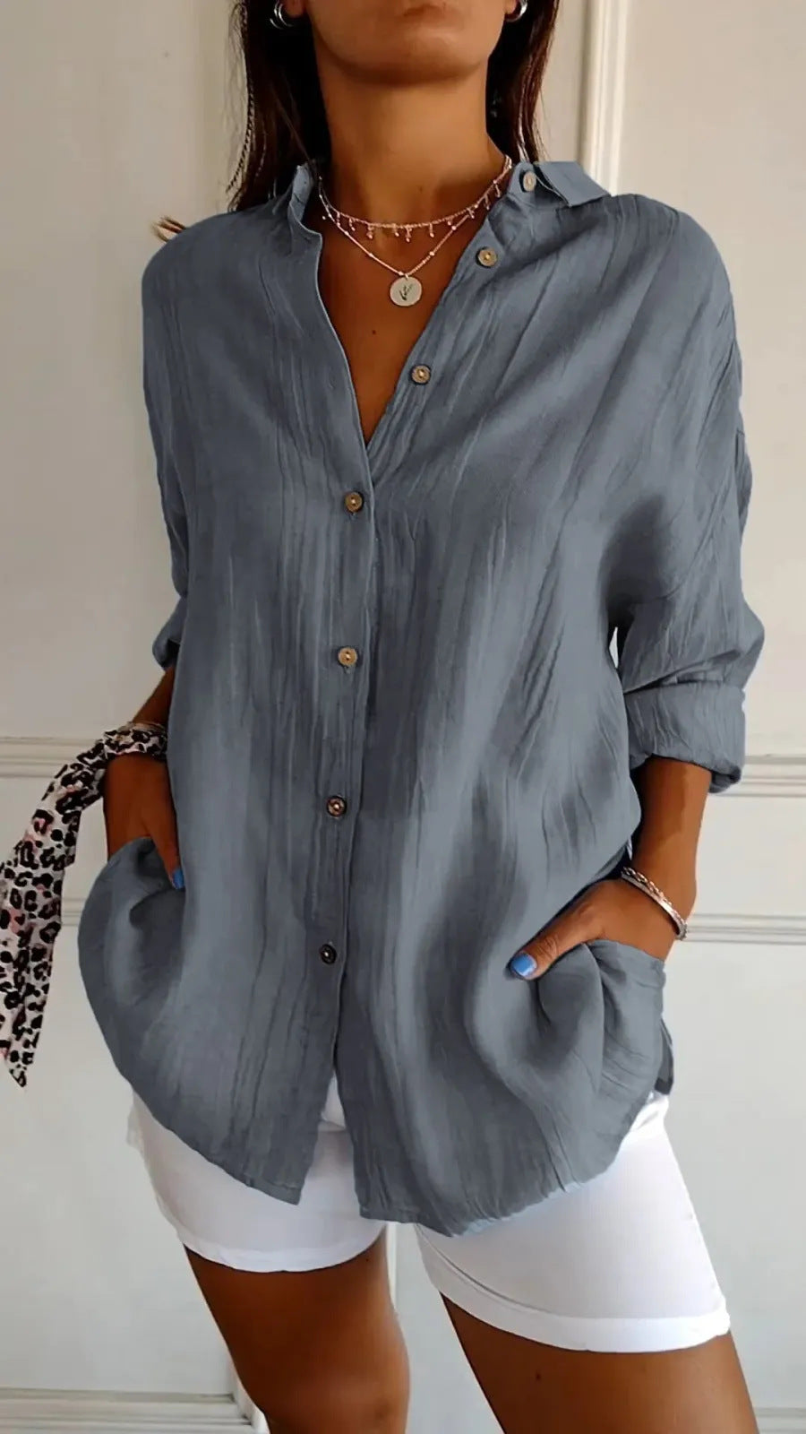 Women's Loose-Fit Lapel Shirt – Casual Button-Front Top