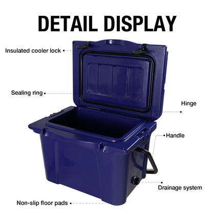 25QT Rotomolded Hard Cooler | 5-Day Ice Retention, Bottle Opener & Cup Holder – Blue
