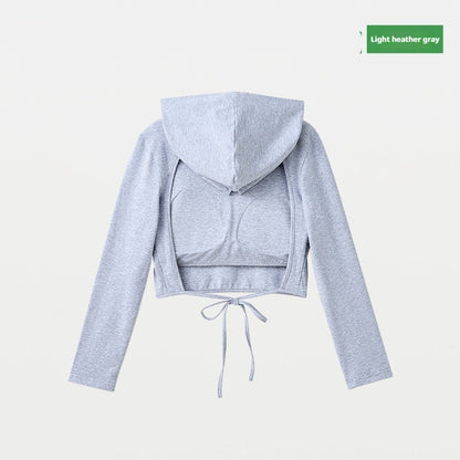 Women's Cropped Long-Sleeve Hoodie with Built-In Chest Pads – 4 Colors