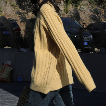 Women's Round-Neck Loose Knit Pullover Sweater – 5 Colors, One Size