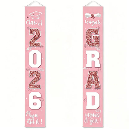 üéìClass of 2026 Graduation Banner 11.8" x 70.87" | Congrats Grad Front Door Porch Decor for Graduation Party (‚ú®Set of 2)