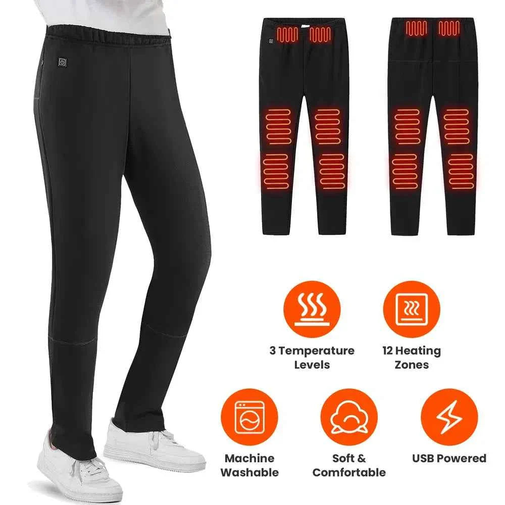 USB Heated Pants – 12 Heating Zones, 3 Heat Levels, Unisex, M–3XL