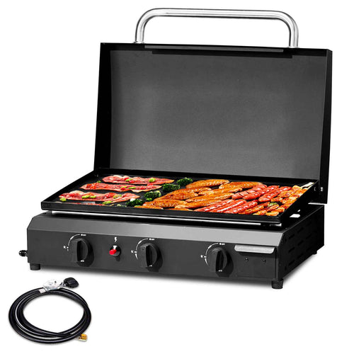 3-Burner Flat Top Gas Griddle Cooking Station – Ceramic Non-Stick, 23" Surface
