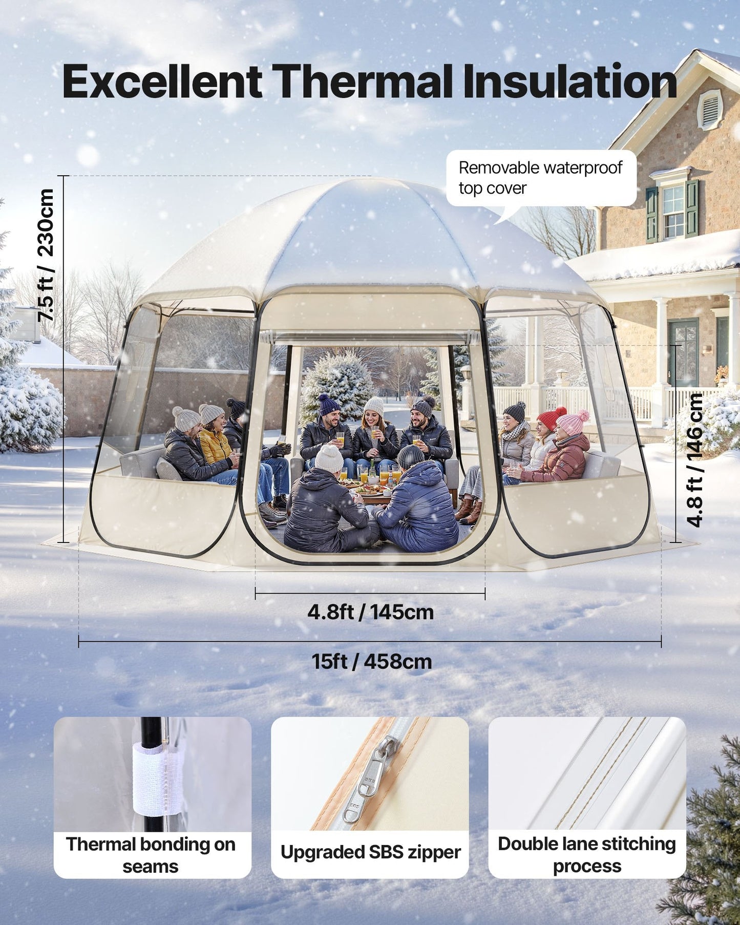 Clear Bubble Dome Tent | 15x13.8 FT Pop-Up Igloo for 12-15 People | 540° View