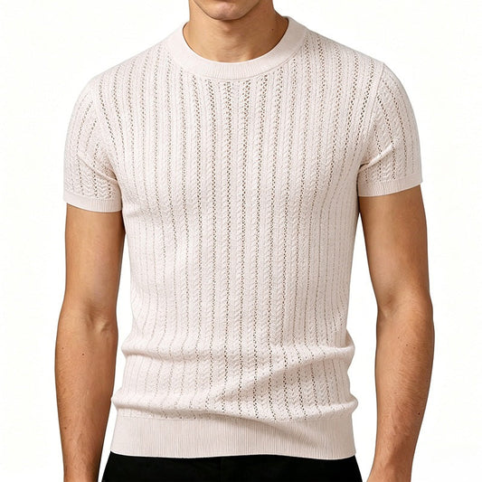 Men's Striped Rayon Knit Short-Sleeve Sweater