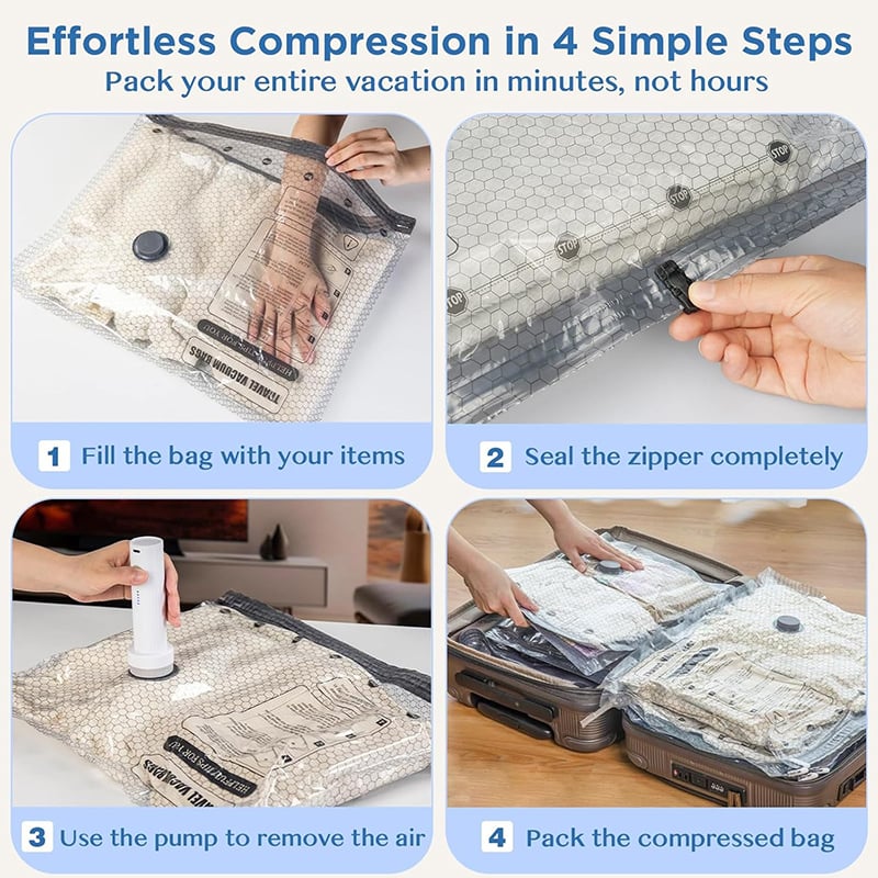 üéÅ Cordless Travel Vacuum Storage Compression Bag Set