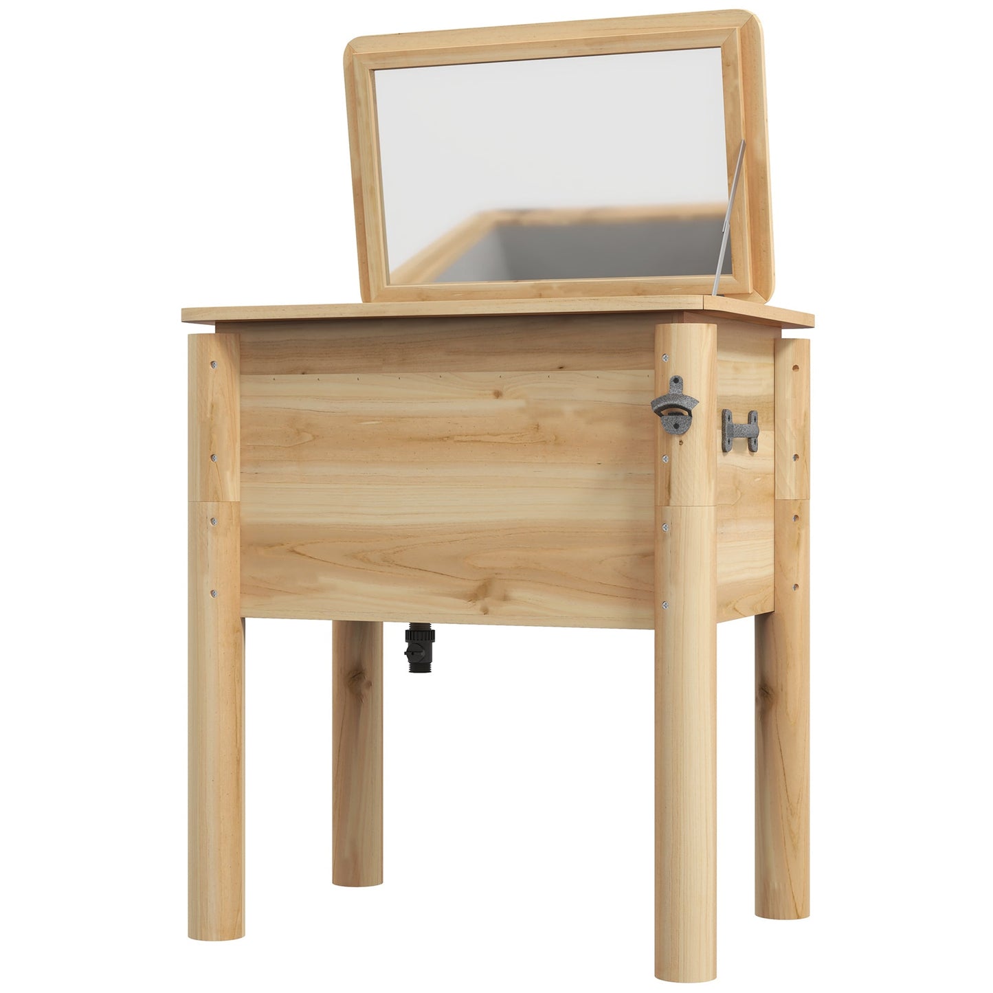 54QT Wooden Outdoor Beverage Cooler with Bottle Opener | Natural Fir Wood