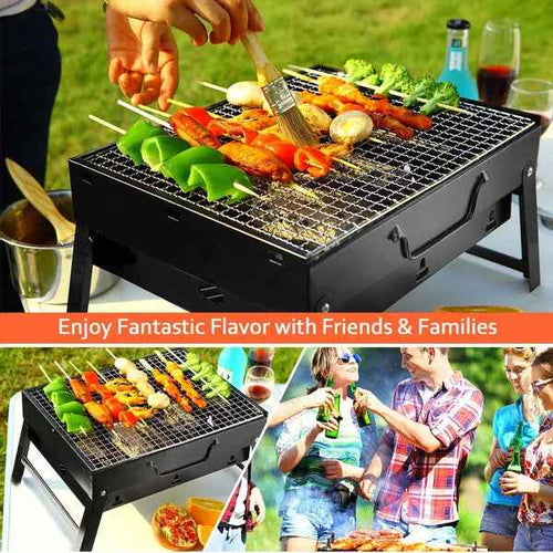 Foldable Portable Charcoal BBQ Grill – 17" Stainless Steel Cooking Grate, Ash Catcher, Folds Flat for Camping & Picnics